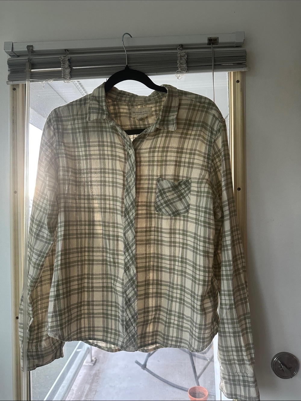 Ralph Lauren Plaid Button-Down Shirt in Cream and Olive Green